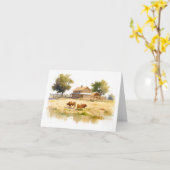 牛と水の挨拶の国のシ空白のーン カード (黄色い花)