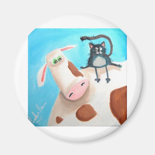 牛と猫 マグネット (正面)