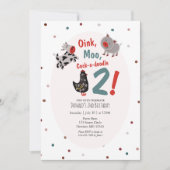 牛と豚の牧場 2歳の誕生日パーティー招待状 招待状 (正面)