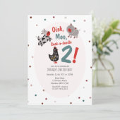 牛と豚の牧場 2歳の誕生日パーティー招待状 招待状 (スタンド正面)