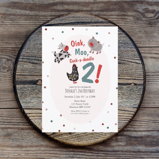 牛と豚の牧場 2歳の誕生日パーティー招待状 招待状