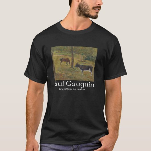 牛と馬の牧草地ポール・ゴーギャン美術グラフィック Tシャツ (正面)
