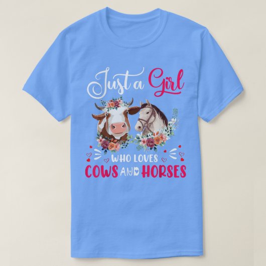 牛と馬を愛する女の子農家農場 Tシャツ (デザイン正面)