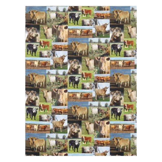 牛と高地の牛の写真コラージュ、 テーブルクロス (正面)