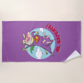 牛と鶏すごい牛アル救助隊！ ビーチタオル (正面)