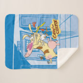 牛と鶏のハグのグラフィック シェルパブランケット (正面(横))