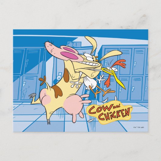 牛と鶏のハグのグラフィック ポストカード (正面)