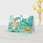 牛と鶏のランニンググラフィック カード (黄色い花)