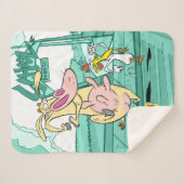 牛と鶏のランニンググラフィック シェルパブランケット (正面(横))