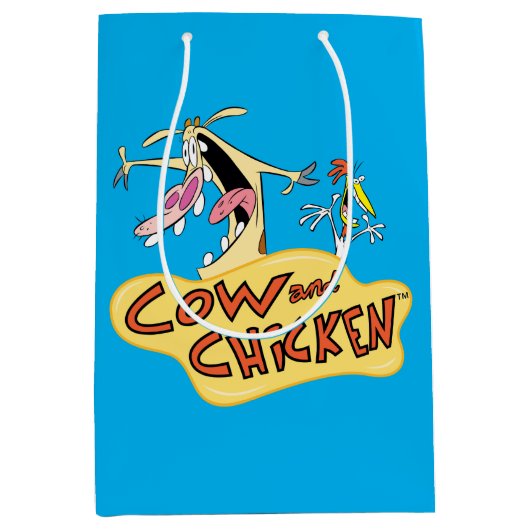 牛と鶏のロゴグラフィック ミディアムペーパーバッグ (正面)