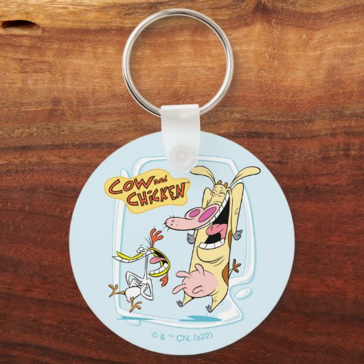 牛と鶏の笑いグラフィック キーホルダー (正面)