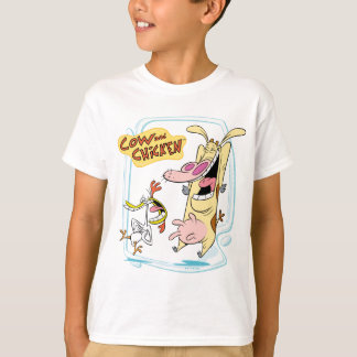 牛と鶏の笑いグラフィック Tシャツ