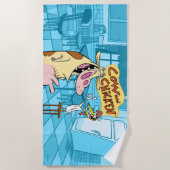 牛と鶏の笑顔グラフィック ビーチタオル (正面)