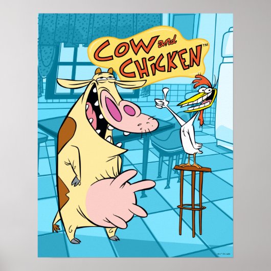 牛と鶏の笑顔グラフィック ポスター (正面)
