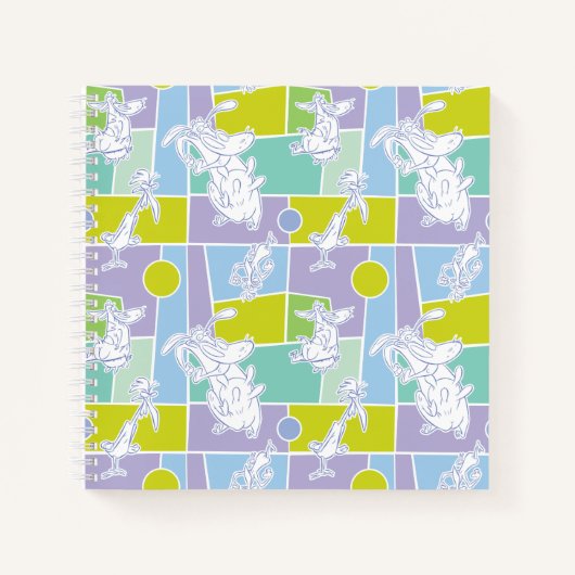 牛と鶏の色のブロックパターン ノートブック (正面)