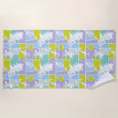 牛と鶏の色のブロックパターン ビーチタオル (正面)