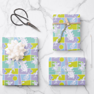 牛と鶏の色のブロックパターン ラッピングペーパーシート