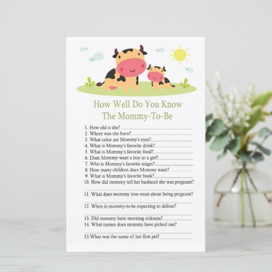 牛どのように良い知っている赤ちゃんシャワーゲーム (スタンド正面)