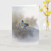 牛に乗る男の子吹と笛の清亭 カード (黄色い花)