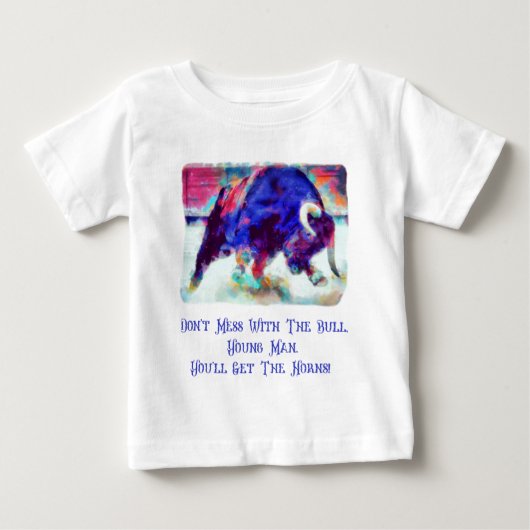 牛に手を出すな 幼児用 白Tシャツ ベビーTシャツ (正面)