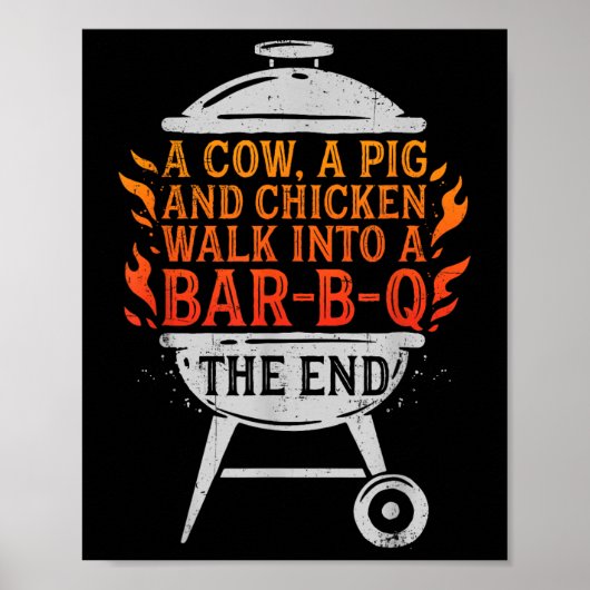 牛に豚と鶏肉をBbqバーに食べる ポスター (正面)