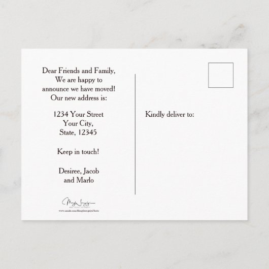 牛のいるのどかな地方のユーモアあふれる引越しカード ポストカード (裏面)