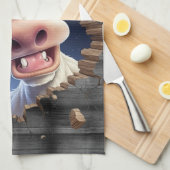 牛のおもしろいのぞき漫画の農場の動物かわいい キッチンタオル (四つ折り)