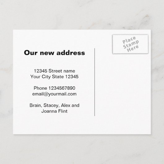 牛のおもしろいシルエット付き移動はがき 案内ポストカード (裏面)