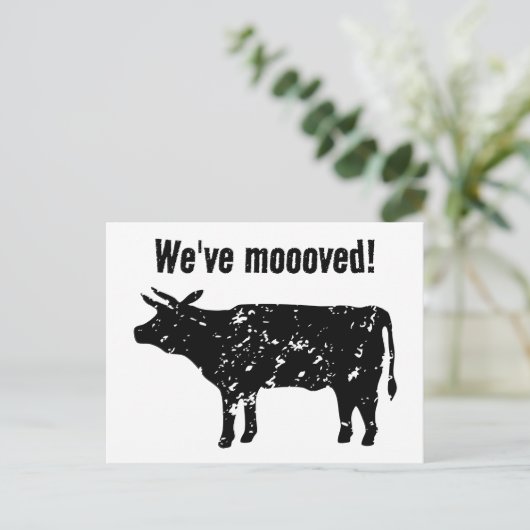 牛のおもしろいシルエット付き移動はがき 案内ポストカード (スタンド正面)