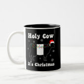 牛のおもしろいベルト付きガロウェベルティの贈り物 ツートーンマグカップ (左)