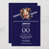 牛のおもしろい顔驚きのパーティー任意の年齢青 招待状 (正面/裏面)