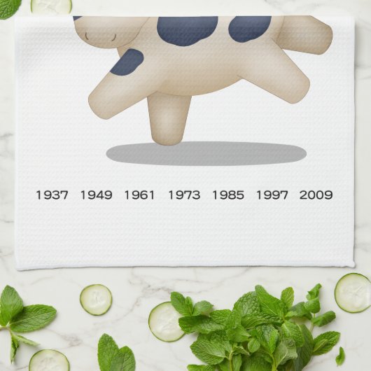 牛のかわいい〔占星術の〕十二宮図動物の年2021 キッチンタオル (折り畳み)