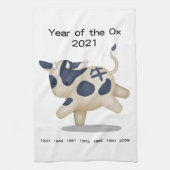 牛のかわいい〔占星術の〕十二宮図動物の年2021 キッチンタオル (縦)