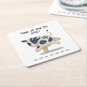 牛のかわいい〔占星術の〕十二宮図動物の年2021 スクエアペーパーコースター (アングル)