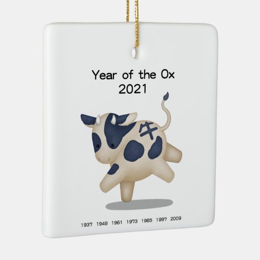 牛のかわいい〔占星術の〕十二宮図動物の年2021 セラミックオーナメント (右)