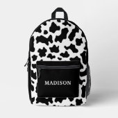 牛のアニマルプリント斑点ブラック&ホワイト名 プリントバックパック (正面)