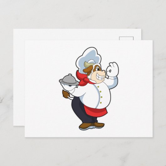 牛のウェイターがサービングプレートを持って ポストカード (正面/裏面)