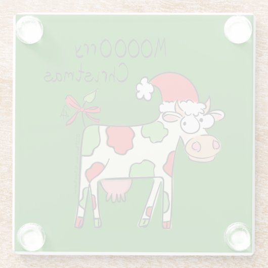 牛のカおもしろいートーンのクリスマス ガラスコースター (裏面)