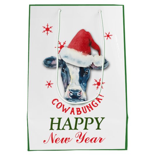 牛のカウバンおもしろいガクリスマス ミディアムペーパーバッグ (裏面)