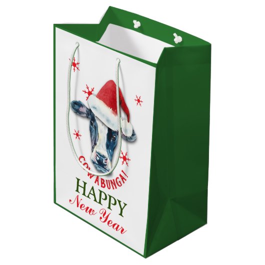 牛のカウバンおもしろいガクリスマス ミディアムペーパーバッグ (裏面アングル)