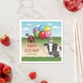 牛のカラフル持ち風船キッド誕生日 スタンダードカクテルナプキン (インサイチュ)