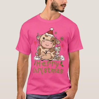 牛のクリスマスかわいい牛メリークリスマスボーイ Tシャツ