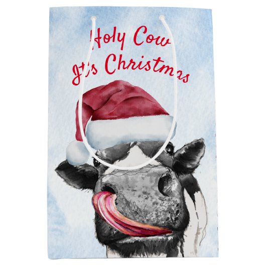 牛のクリスマスウォーターの色 ミディアムペーパーバッグ (正面)