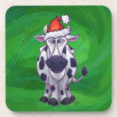 牛のクリスマスオングリーン コースター (正面)