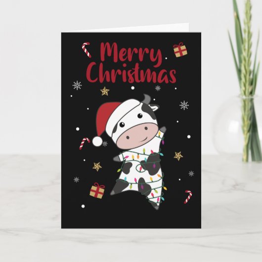 牛のクリスマスカード　冬の動物　かわいい牛 カード (正面)