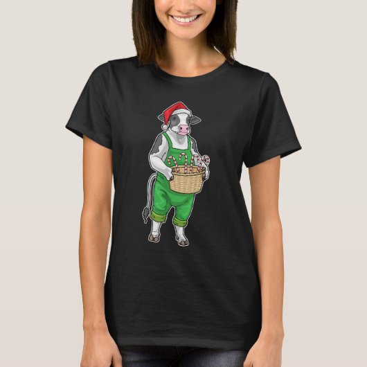 牛のクリスマスキャンディケイン Tシャツ (正面)