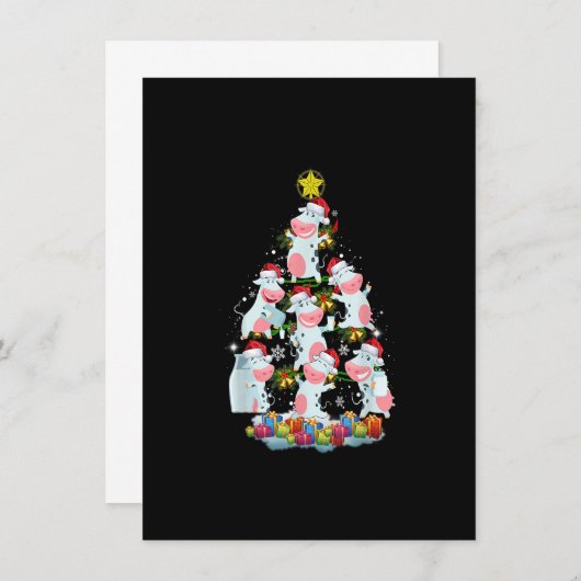 牛のクリスマスツリーおもしろいクリスマスギフトかわいい牛の恋人 招待状 (正面/裏面)