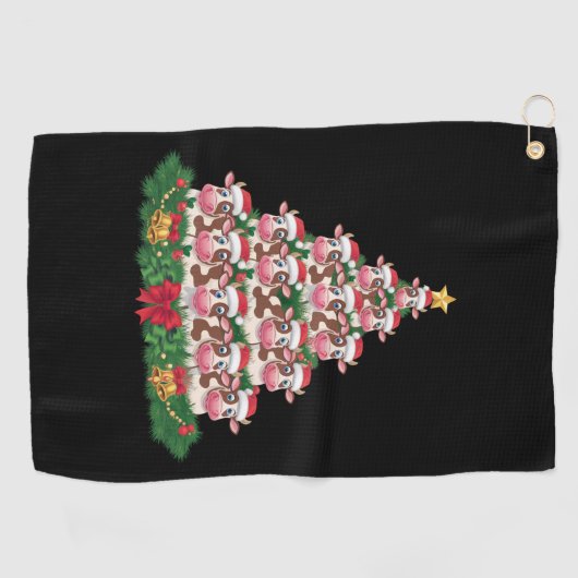 牛のクリスマスツリーおもしろい牛の恋人の牛のクリスマス ゴルフタオル (横)