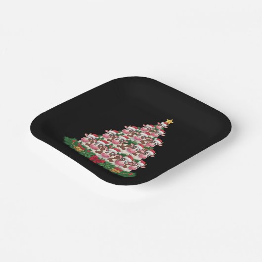 牛のクリスマスツリーおもしろい牛の恋人の牛のクリスマス ペーパープレート (傾斜あり)