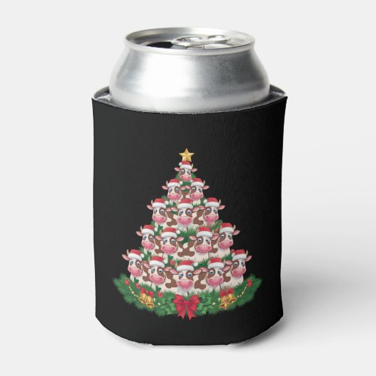 牛のクリスマスツリーおもしろい牛の恋人の牛のクリスマス 缶クーラー (缶正面)